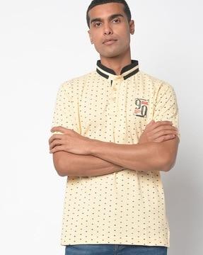 polka-dot print slim fit polo t-shirt