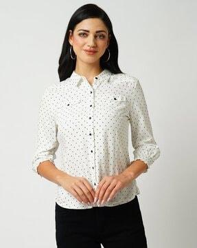 polka-dot print slim fit shirt