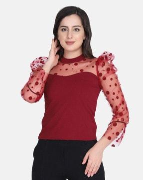 polka-dot print slim fit top