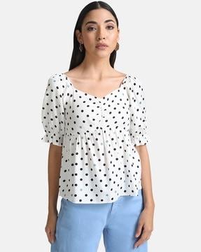 polka-dot print slim-fit top