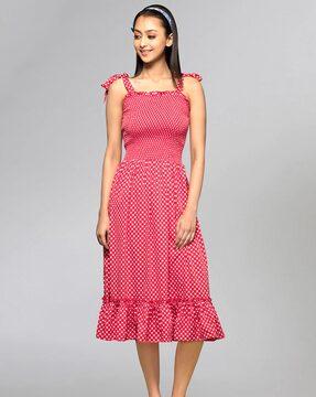 polka-dot print smocked sundress