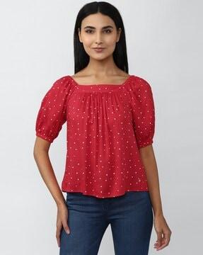 polka-dot print square-neck top