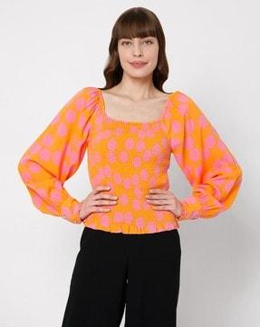 polka-dot print square-neck top