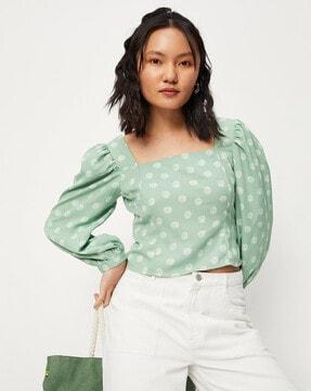 polka-dot print square-neck top