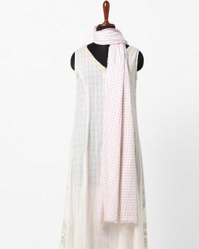 polka dot print stole with fringes