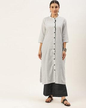 polka-dot print straight kurta & palazzos set