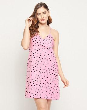 polka-dot print strappy a-line dress