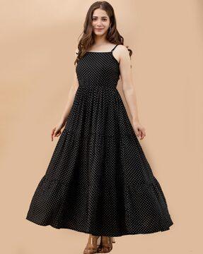 polka-dot print strappy tiered dress