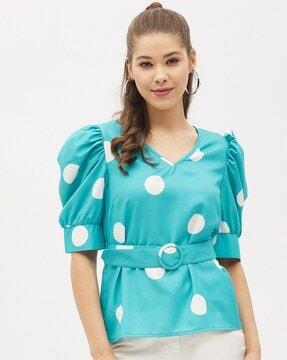 polka-dot print tailored fit peplum top