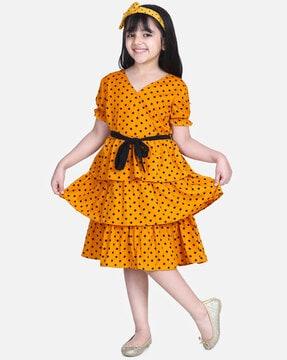 polka-dot print tiered a-line dress