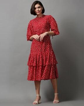 polka-dot print tiered dress with ruffles