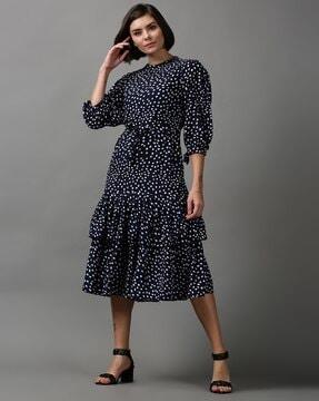 polka-dot print tiered dress with ruffles