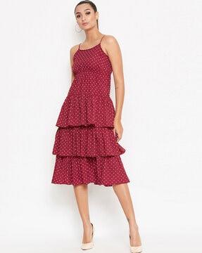 polka-dot print tiered dress