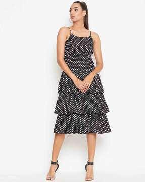 polka-dot print tiered dress