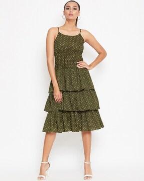 polka-dot print tiered dress