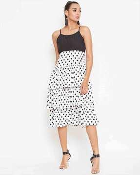 polka-dot print tiered dress