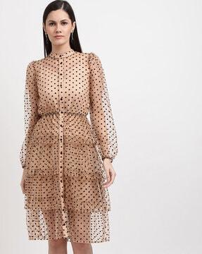 polka-dot print tiered dress