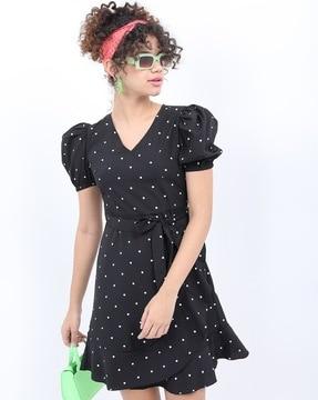 polka-dot print tiered dress