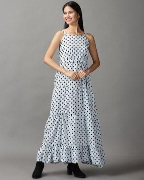 polka-dot print tiered dress