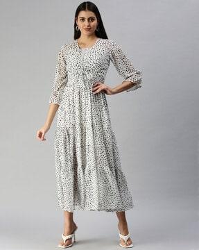 polka-dot print tired dress