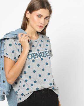 polka-dot print top with branding