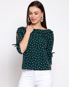 polka-dot print top with sleeve slits