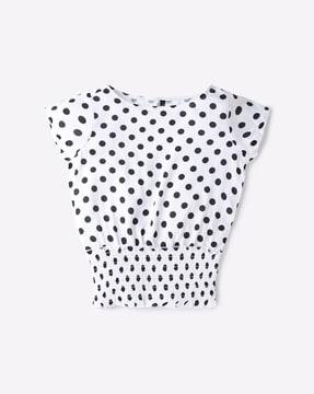 polka-dot print top with smocked hem