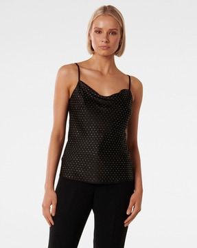 polka-dot print top with strappy sleeves