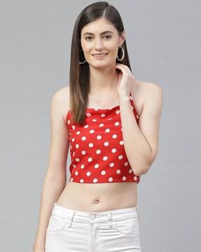 polka-dot print top with tie-up neck