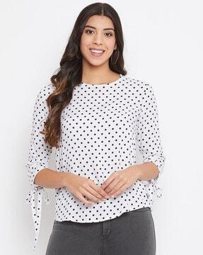 polka-dot print top with tie up sleeve