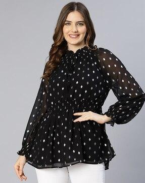 polka-dot print top with tie-up