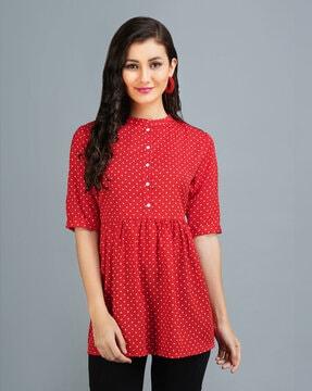 polka-dot print tunic with mandarin collar