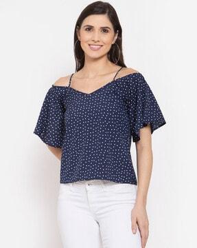 polka-dot print v-neck fitted top