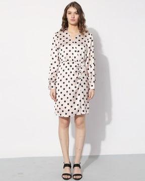 polka-dot print v-neck shirt dress