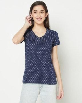 polka-dot print v-neck t-shirt