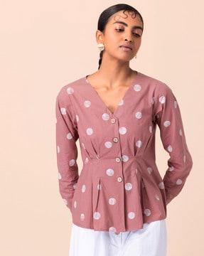 polka-dot print v-neck top