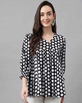 polka-dot print v-neck top