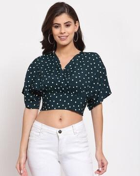 polka-dot print v-neck top