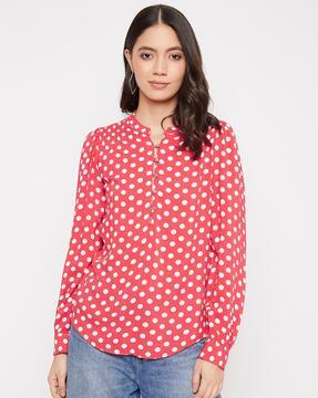 polka-dot print v-neck top