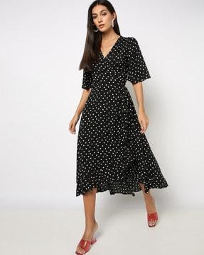 polka-dot print wrap dress