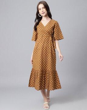 polka-dot print wrap dress