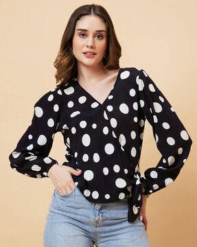 polka-dot print wrap top