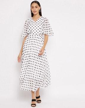 polka-dot printed a-line dress