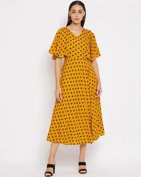 polka-dot printed a-line dress