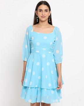 polka-dot printed fit and flare dress