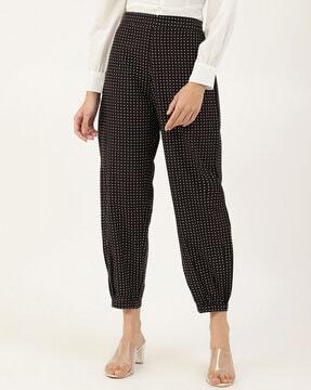 polka-dot printed flat-front pants