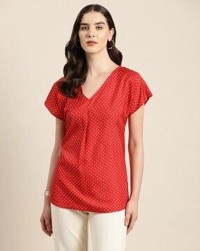 polka-dot printed v-neck top