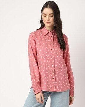 polka-dot pure linen spread collar shirt