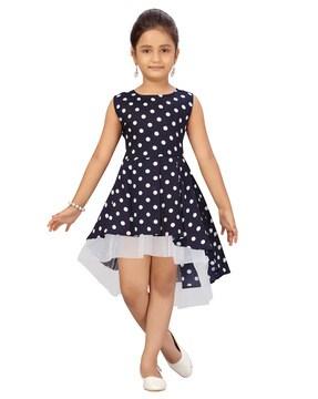 polka-dot round-neck a-line dress