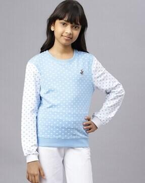 polka-dot round-neck pullover